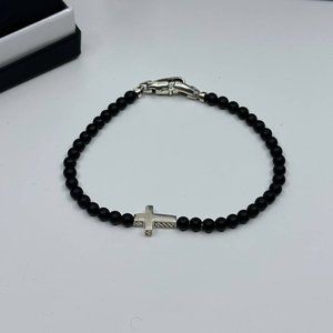 David Yurman Black Onyx Bead Bracelet Men's Cross Bracelet size MEDIUM